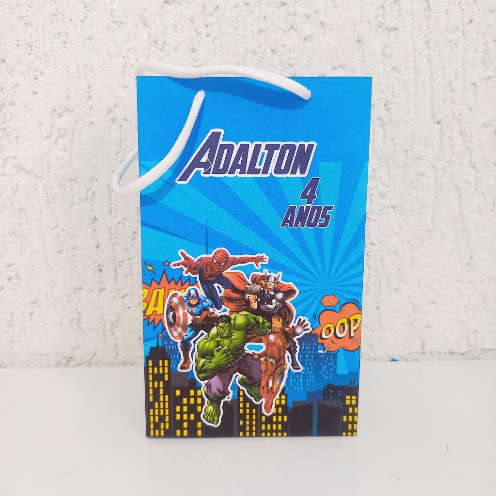 Sacolinha Vingadores Herois Tamanho P  Personalizada Lembrancinha Aniversário