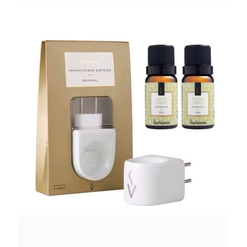 kit 1 Aromatizador Difusor Eletrico Porcelana + 2 Essências Via Aroma Original a escolher