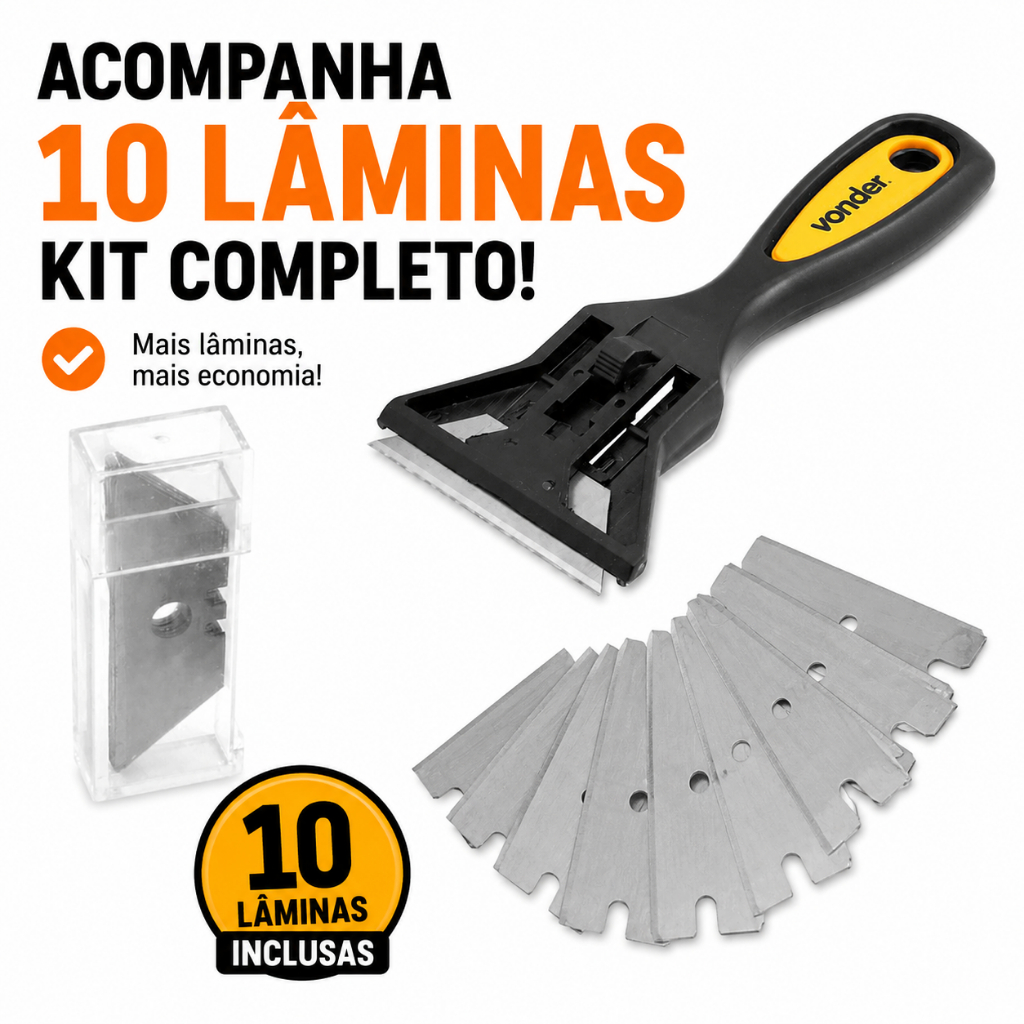 Kit Raspador Plano Vonder RP011 com 10 Lâminas Metálicas para Remoção de Tinta e Raspagem