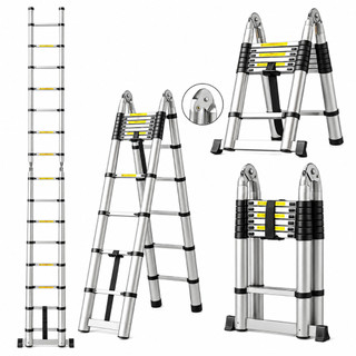 Escada Telescópica Dupla em Inox 18 Degraus  5,6 m Extensível Dobrável Multifuncional