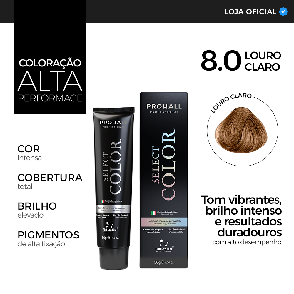 Coloração Profissional 8.0 Cabelo Louro Claro Tinta Capilar Premium Prohall