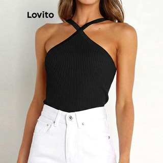 Lovito Blusa Feminina de Tricot com Alças Cruzadas TKNS41BX027