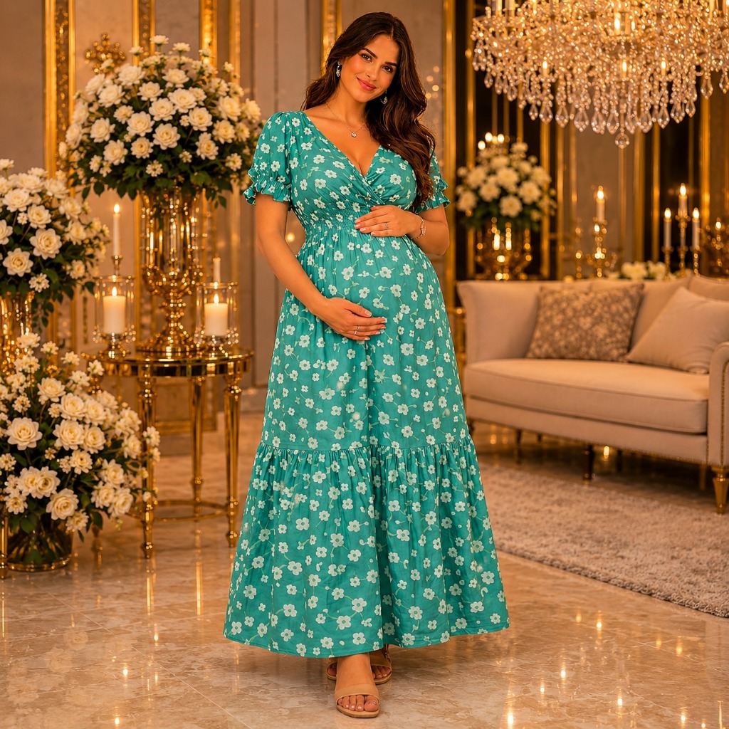 Vestido Gestante Longo Vestido Maternidade Elegante com Lastec | Vestido Feminino Evangélico