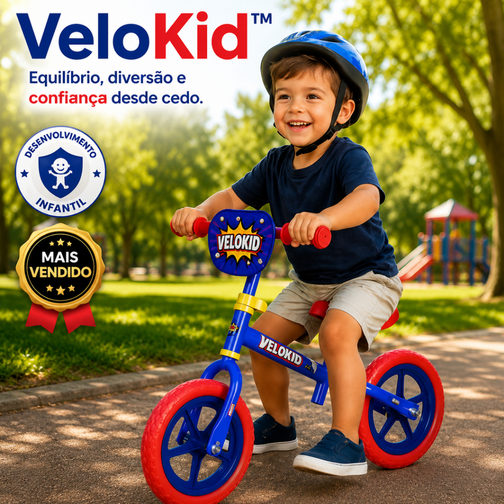 VeloKid™ Bicicleta de Equilíbrio Infantil Sem Pedal Azul | Bike Educativa para Desenvolvimento Motor e Coordenação