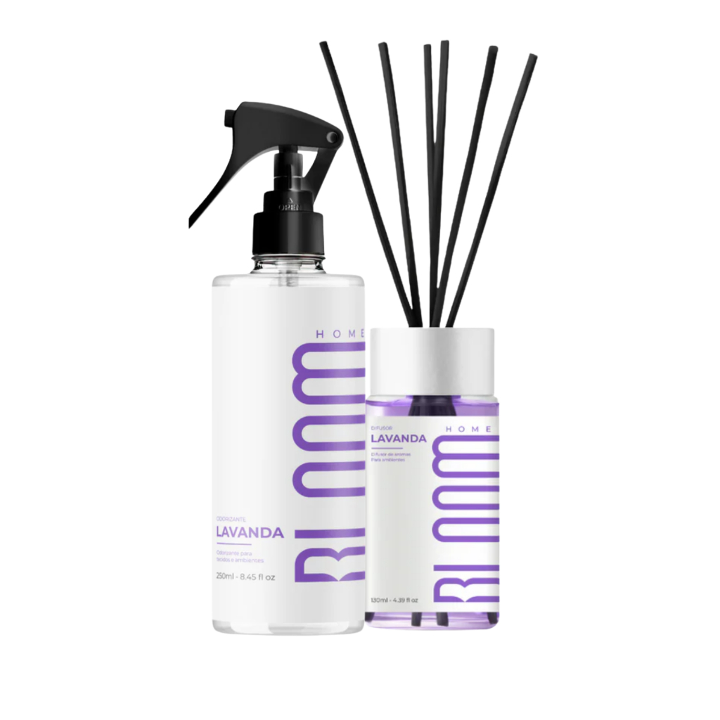 Bloom Home - Kit Difusor de Aromas Lavanda 130ml e Odorizante de Ambientes e Tecidos 250ml - Perfume