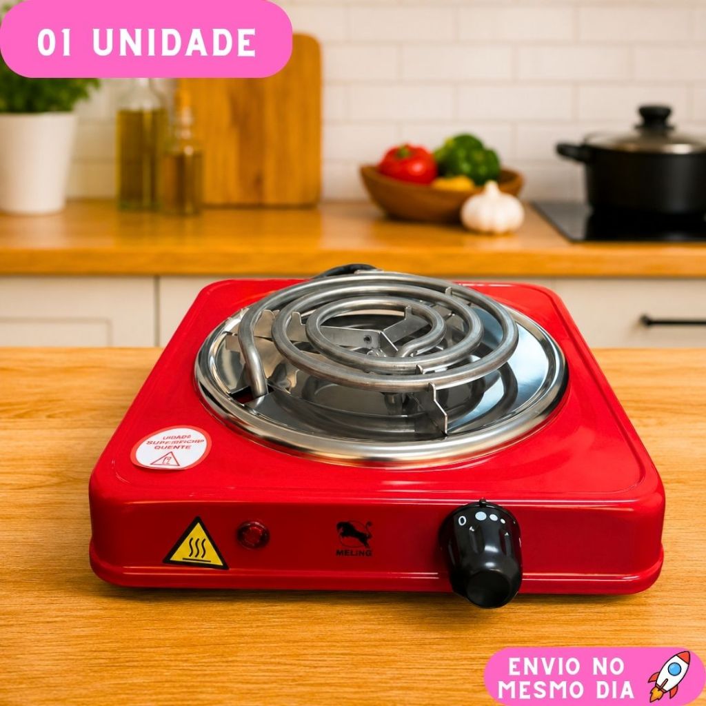 Fogareiro Elétrico Fogão Cooktop 1000 Watts 1 Boca Qualquer Panela Portátil Casa Camping  110V