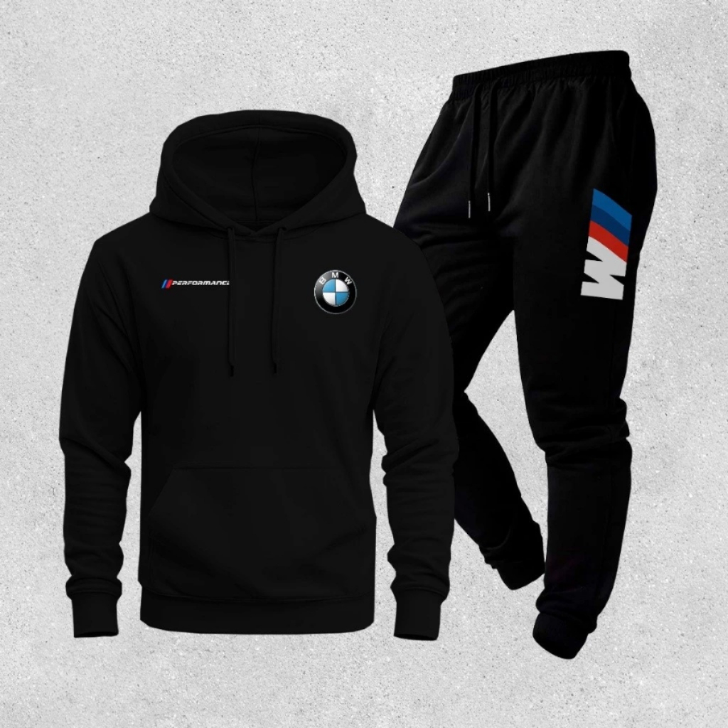 Conjunto Moletom BMW Masculino Flanelado Premium Calça Jogger Canguru Casual Inverno