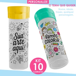 Garrafa de água p/colorir pintar personalizada infantil lembrancinha copos aniversário squeeze 10Un