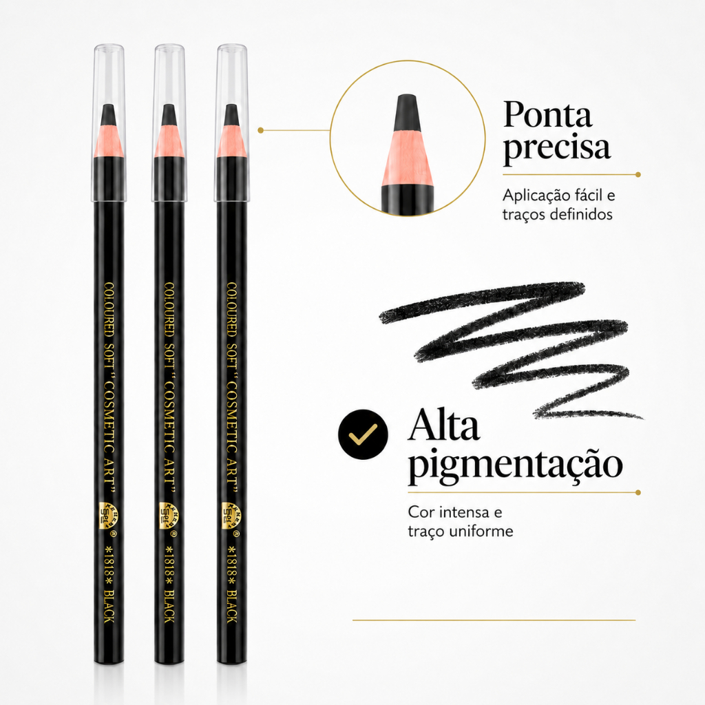 Kit 3 Lápis Dermatográfico - Cor Preto – Para Marcação de Sobrancelhas
