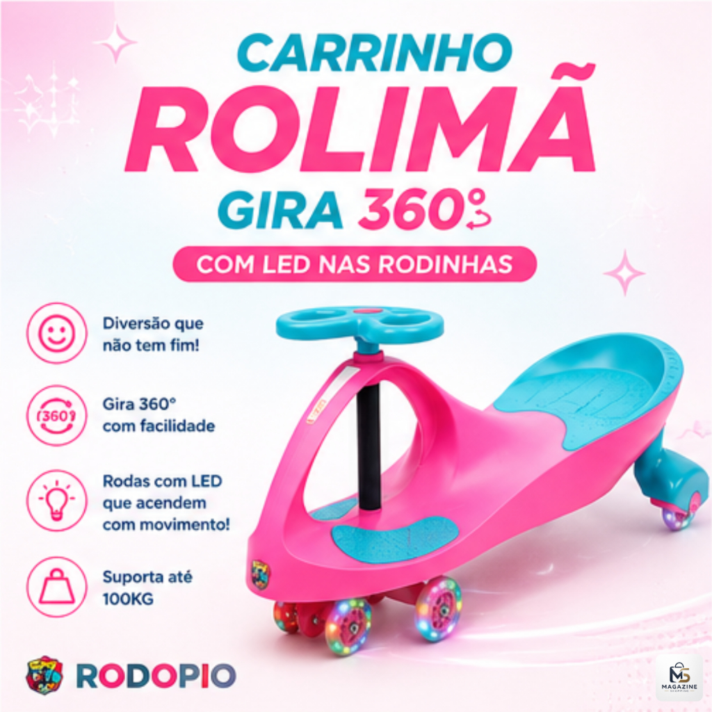 Carrinho Rolimã Super Car Passeio Infantil Com Led Suporta 100kg Que Gira 360° Menino Menina Andador