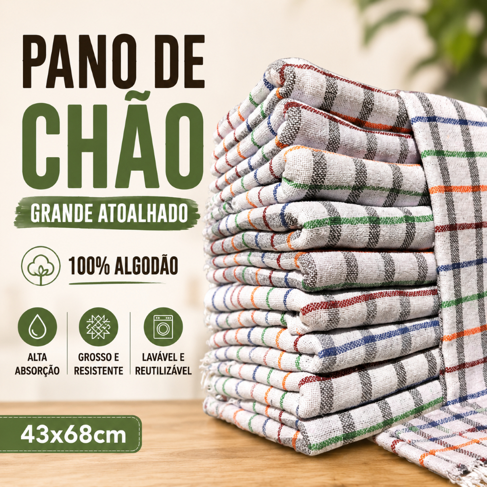 Kit Pano de Chão Grande Atoalhado 100% Em Algodão |  Quadriculado Branco 43x68cm | Promoção