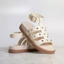 Sandália Menina Infantil Mãe e Filha 28 ao 39 Off White Tiras com Spike Kidstep