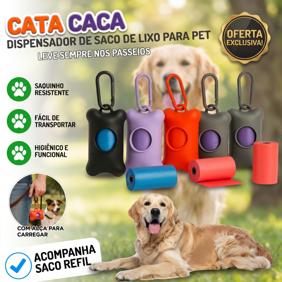 Porta Saquinho Higienico Cata Caca Coco Pet Cachorro Com Saco Refil Coletor de Lixo