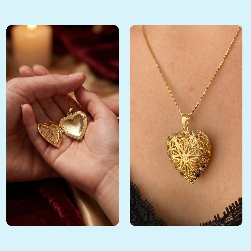 Colar Coração Relicario Dia Dos Namorados Presente Romantico Casal Ouro18k Prata925 Anti Alergico