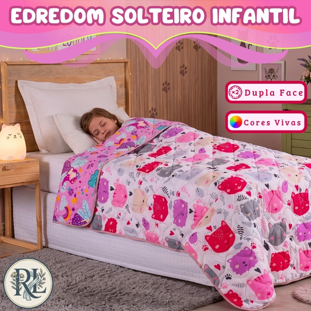Edredom Solteiro Kids Dupla Face Coberdrom Infantil Microfibra Estampado Macio 2,30m x 1,45m