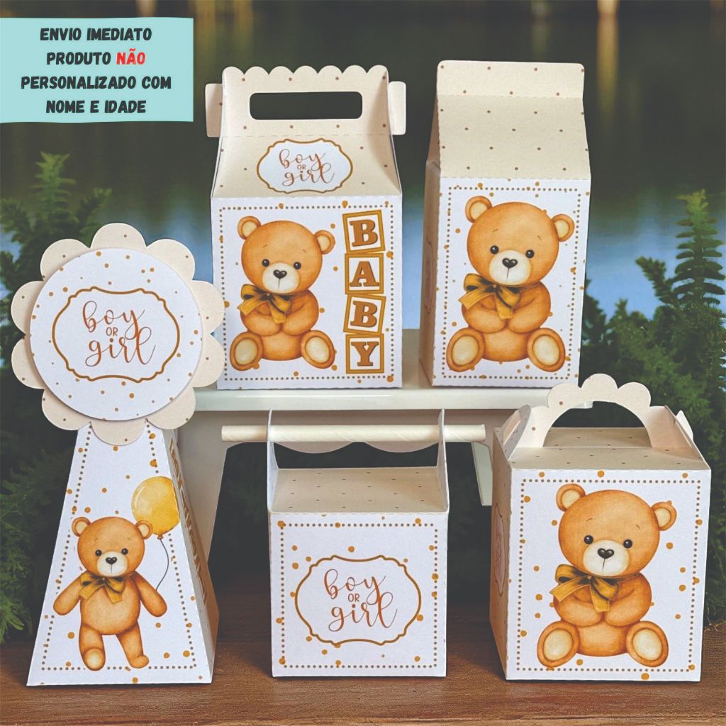 KIT FESTA ENVIO IMEDIATO CHA REVELAÇAO neutro Personalizado pegue e Monte Lembrancinhas - Caixinha Personalizadas