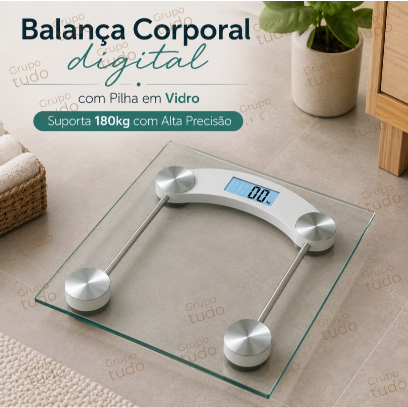 Balança Corporal digital com Pilha em Vidro Suporta 180kg com Alta Precisão
