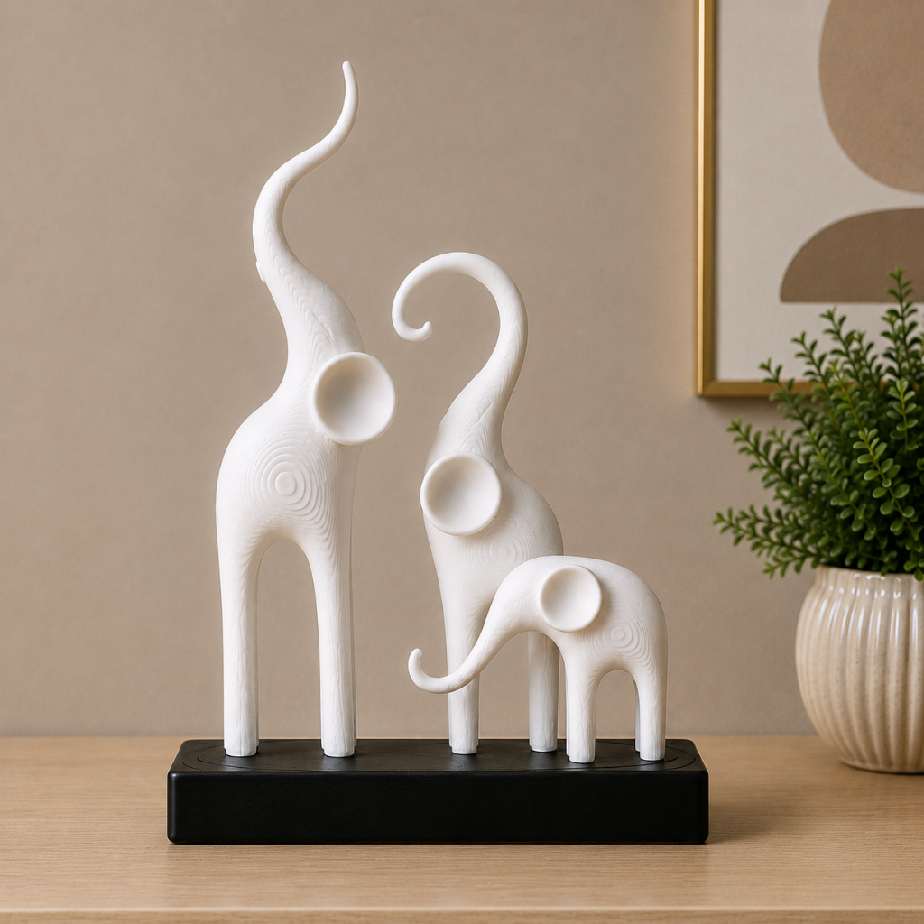 Decoração Sala Moderna Família 3 Elefantes Escritório Mesa Estante