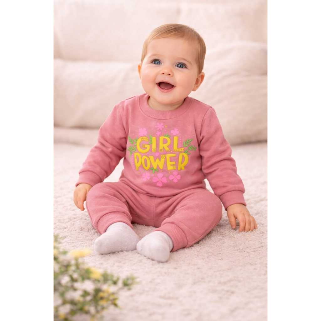 Conjunto Moletom Flanelado Bebê Infantil com punho na blusa e calça Menina P - M - G - 1 - 2 - 3 - 4 - 6 - 8