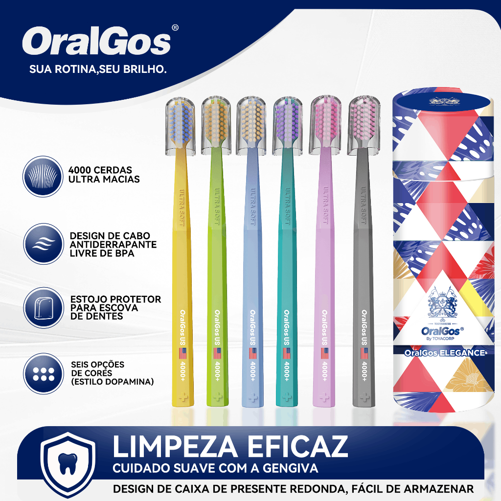 OralGos Pacote de Escova de Dentes Super Macia,Nano Cerdas de Super Densidade+6 cores,Capa Protetora
