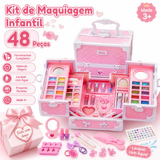 48 Piece Children's Makeup Case Washable Kids Makeup Set With Case Com Estojo Maleta