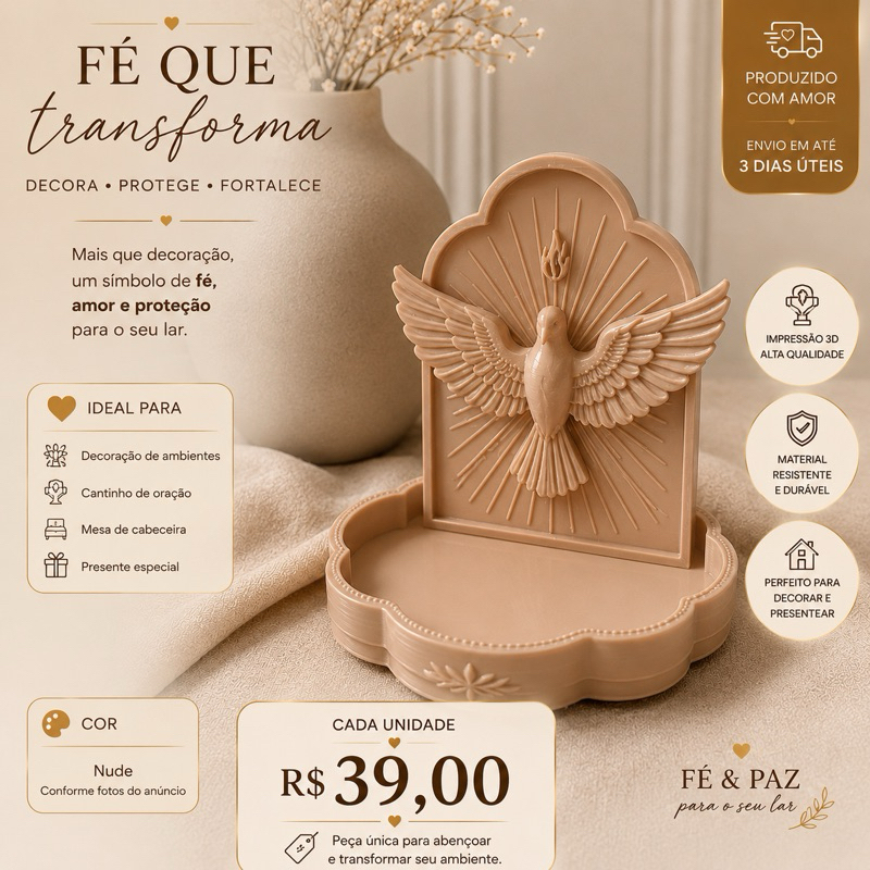 Porta Terço Espírito Santo Decorativo Católico Organizador de Terço e Joias Decoração Religiosa