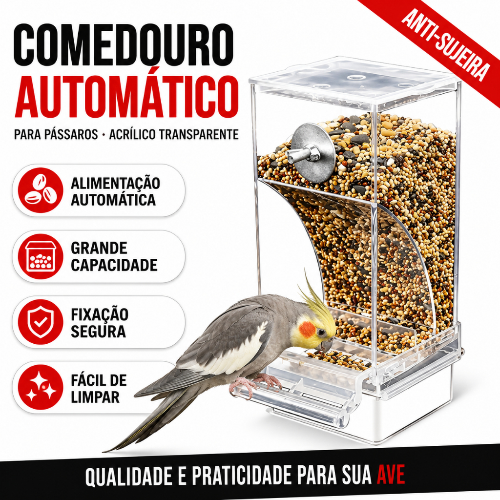Comedouro Automático Pássaros Acrílico Anti-Sujeira Calopsita Canário Periquito Gaiola Transparente