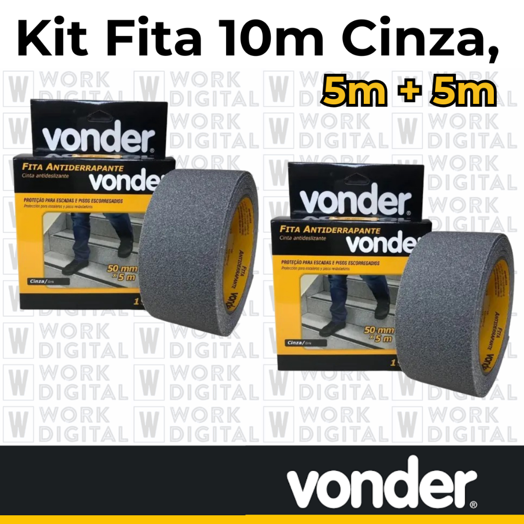 Kit Fita Antiderrapante 10 Metros Cinza, 5m + 5m VONDER - Ideal para prevenção de acidentes