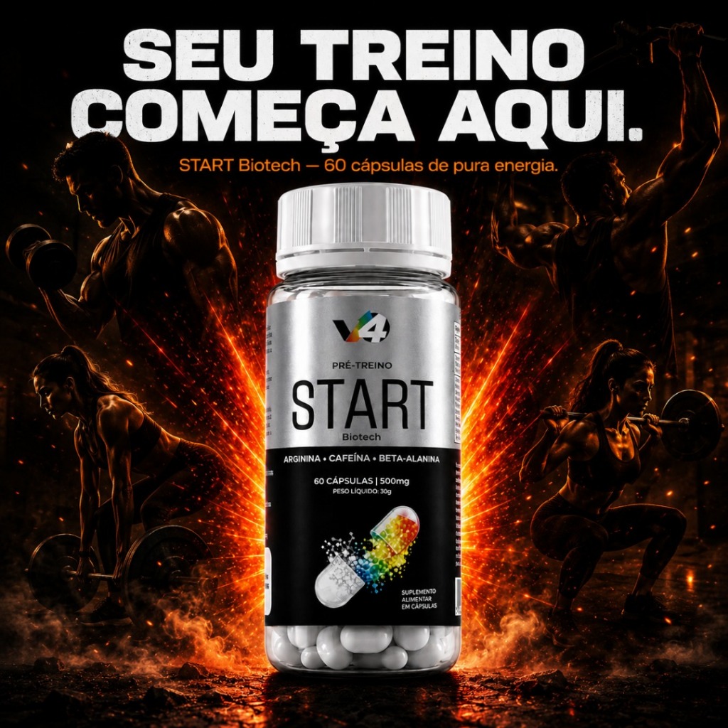 Pré Treino START V4 Biotech + Disposição + Energia + Força e