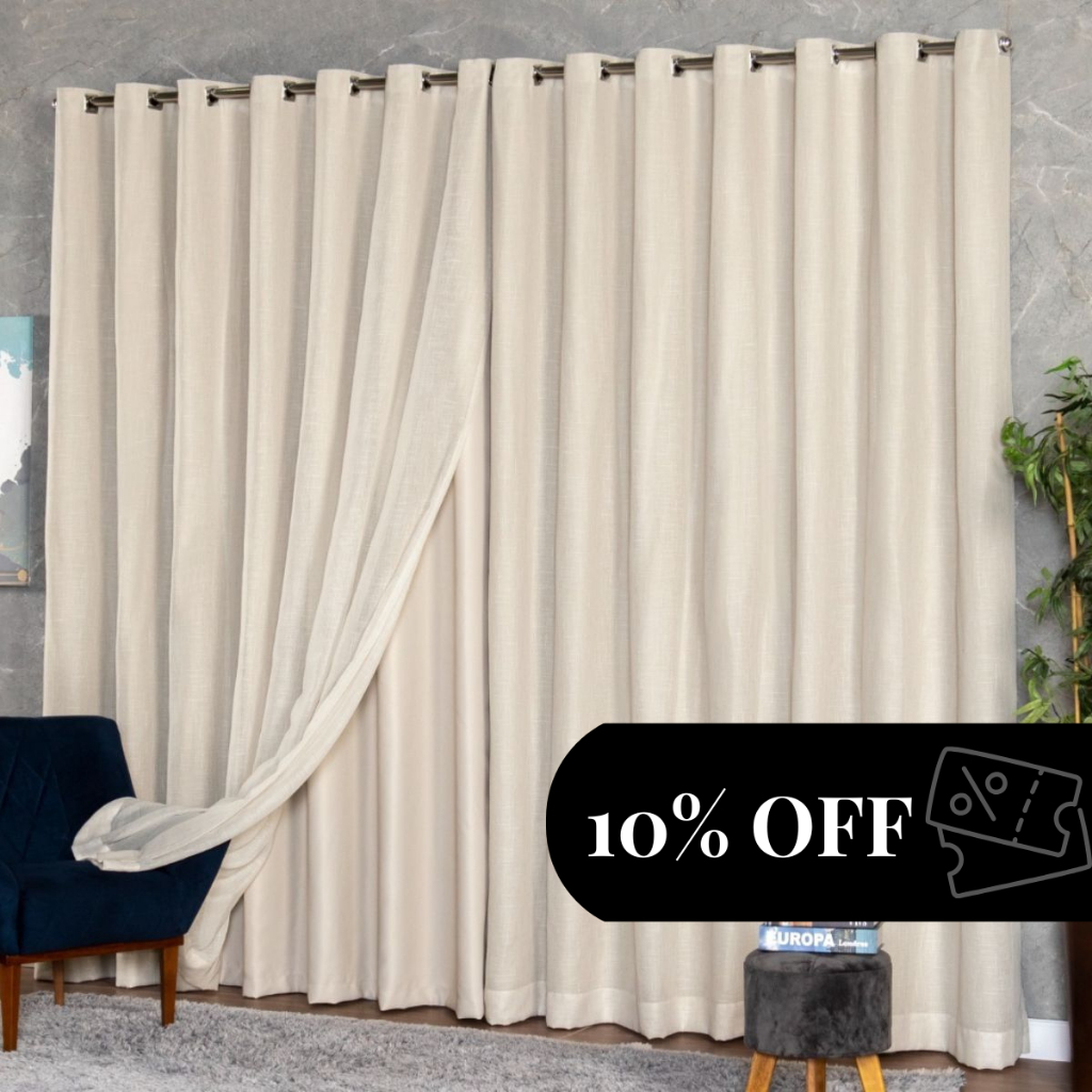 cortina gaze de linho com forro blackout 9,00m x 2,80m varão
