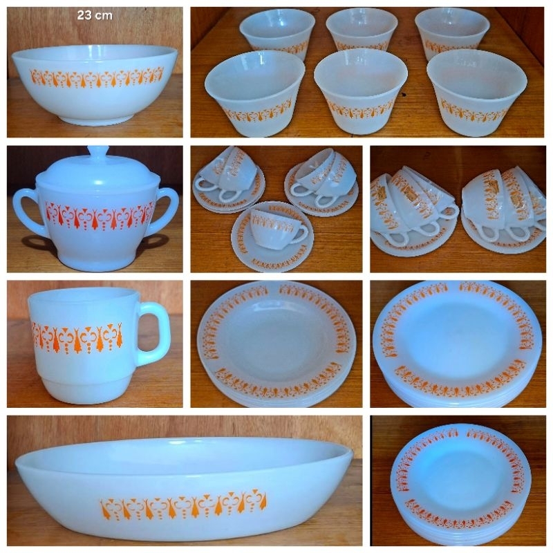 Termo-Rey Gravatinha Laranja Taurus: Açucareiro, Caneca, Prato Raso, Fundo, Sobremesa, Xícara de Chá, Café, Pote Cônico