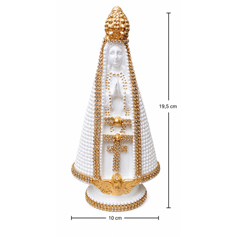 Imagem Luxo Nossa Senhora Aparecida Branco Perolado/Dourado/ Strass 20cm