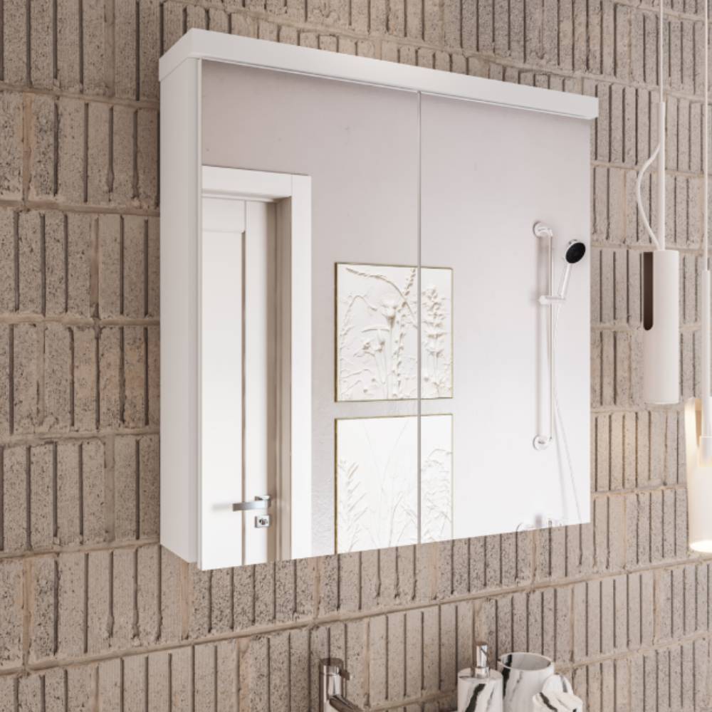 Armário de Banheiro 70cm 02 Portas com Espelho Ref 710 Cewal - Branco/Branco