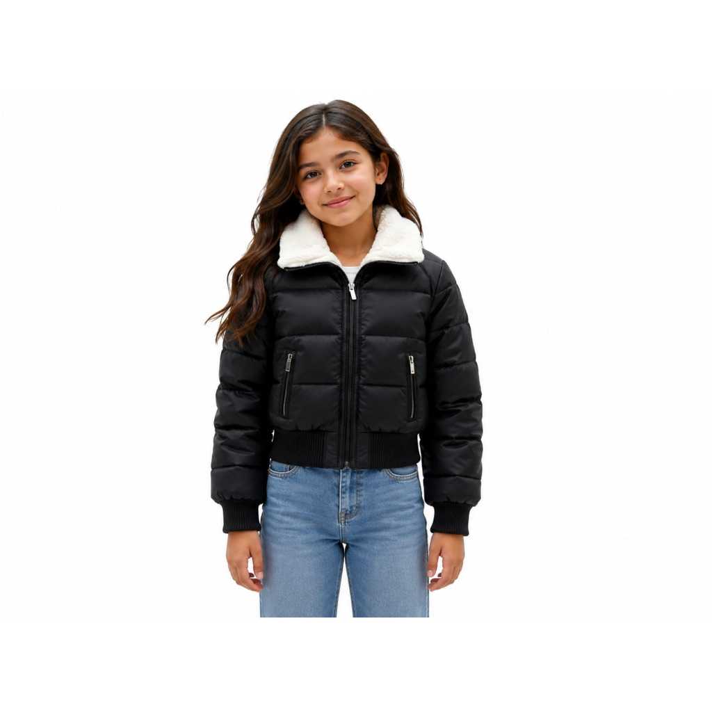 Jaqueta Puffer Infantil Feminina Couro Sintético Forrada Peluciada Premium