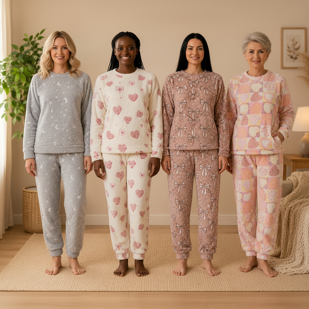 Pijama Feminino Longo Fleece Ted 3D – Peludinho, Quentinho e Confortável para Inverno