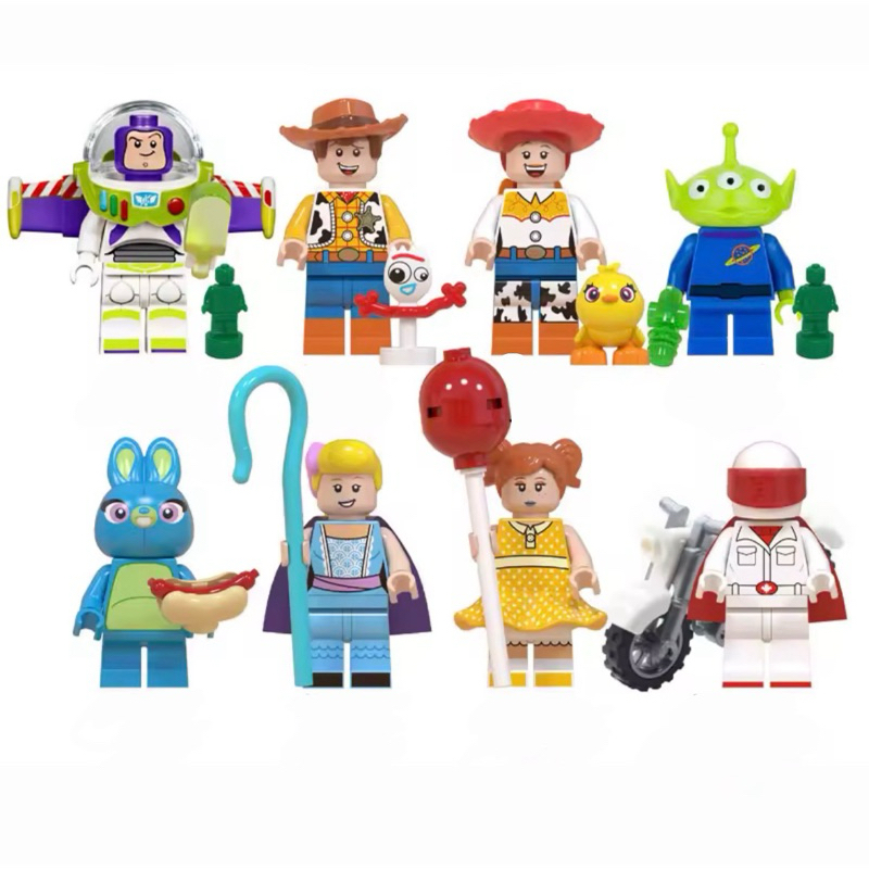 Kit 8PCS Mini Figuras Toy Story Estilo Lego Bonecos para Montar Infantil Buzz Woody Jessie