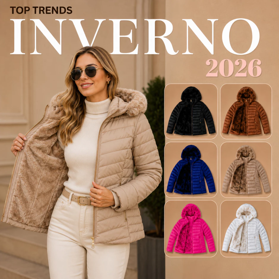 Jaqueta Bobojaco Forrada Puffer Feminina Inverno Capuz Removivel Impermeavel Frio Peluciada
