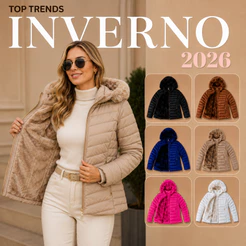 Jaqueta Bobojaco Forrada Puffer Feminina Inverno Capuz Removivel Impermeavel Frio Peluciada