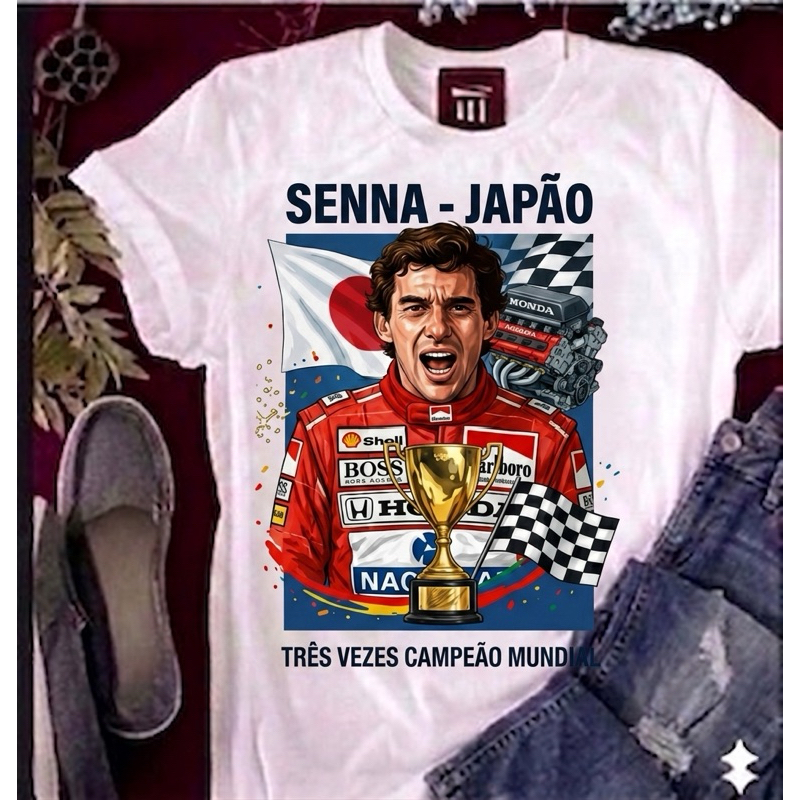 Camiseta Basica Estampada Camisa 100% Algodão Unissex Ayrton Senna Fórmula 1 F1 Automobilismo Lendário Estilo Retrô