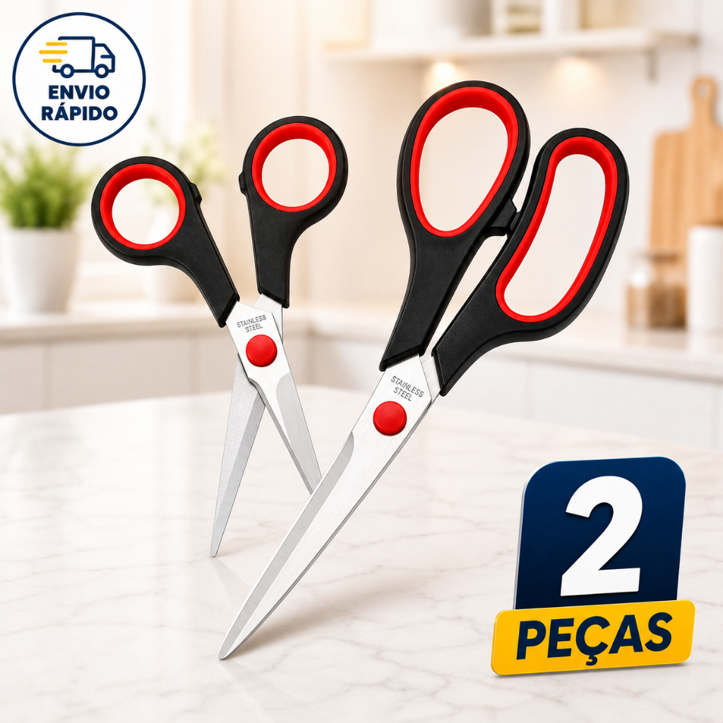 Kit Tesoura Aço Inox Profissional 2 Peças 20cm + 13cm Multiuso Cozinha Papel Tecido Envio 24h