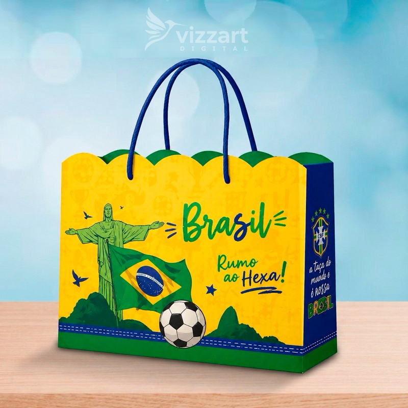 Sacolinha Nuvem Brasil Rumo ao hexa Copa Futebol sacola para lembrancinha personalizada aniversário festa - pegue e mont