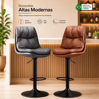 Banqueta de Balcão Luxo Discreta | Altura Ajustável Rotação 360° Assento  banco de pés altos