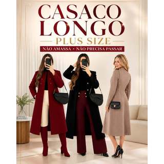 CASACO SOBRE TUDO FEMININO COMPRIDO PRETO CASAQUINHO ABERTO SOBRETUDO PLUS SIZE SOCIAL LONGO