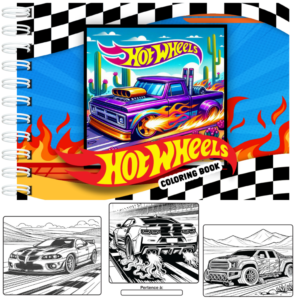Livro de Colorir Carros Hotwheels Capa Dura 50 Folhas Grossas + Acetato