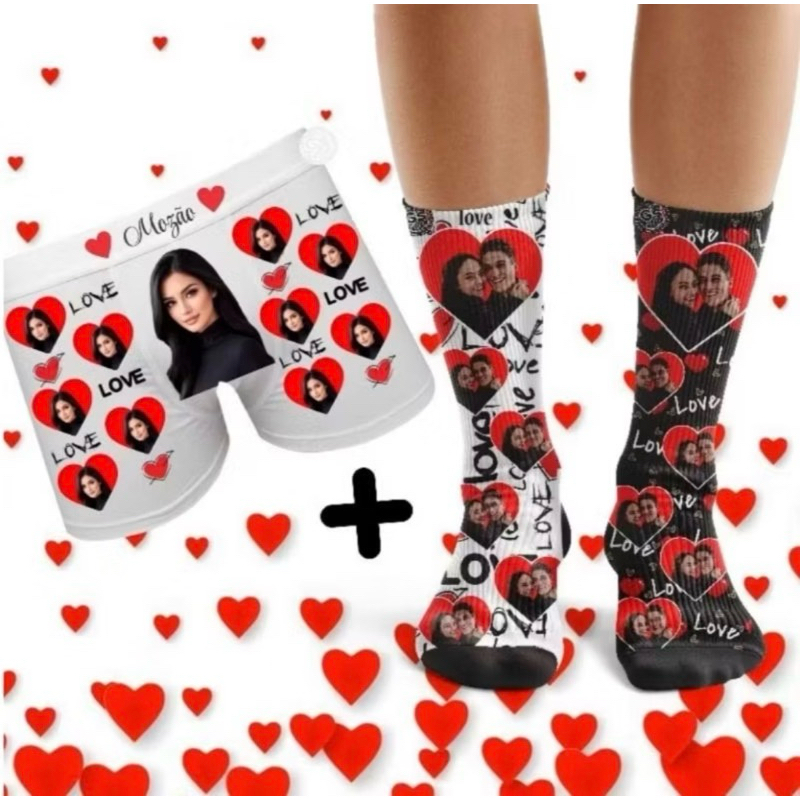 KIT Meia e Cueca Personalizada Dia dos Namorados