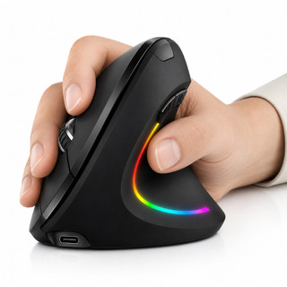 Mouse Sem Fio Vertical RGB Recarregavel Bluetooth USB 2.4G Silencioso p/ Notebook PC