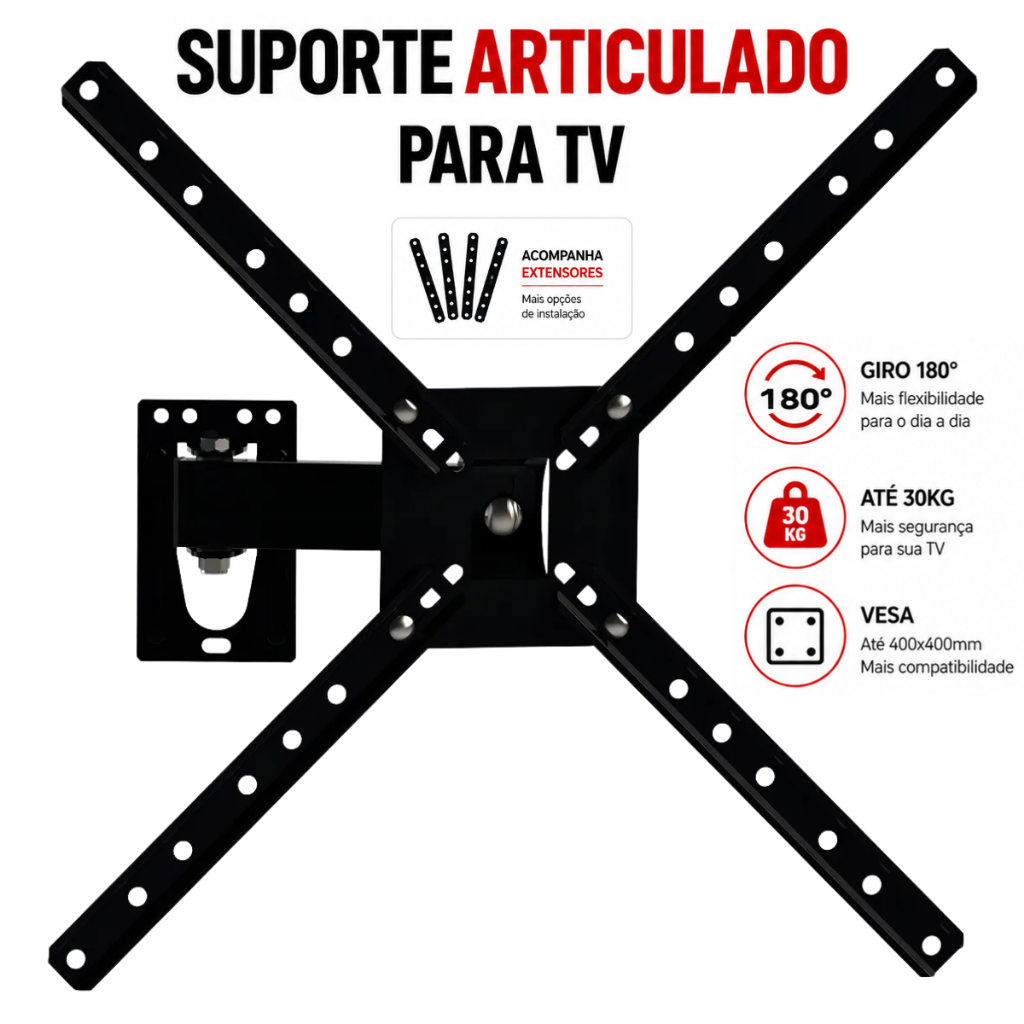 Suporte TV Articulado Smart LED LCD 4K Parede Painel 14 24 32 43 50 55 60 Polegadas