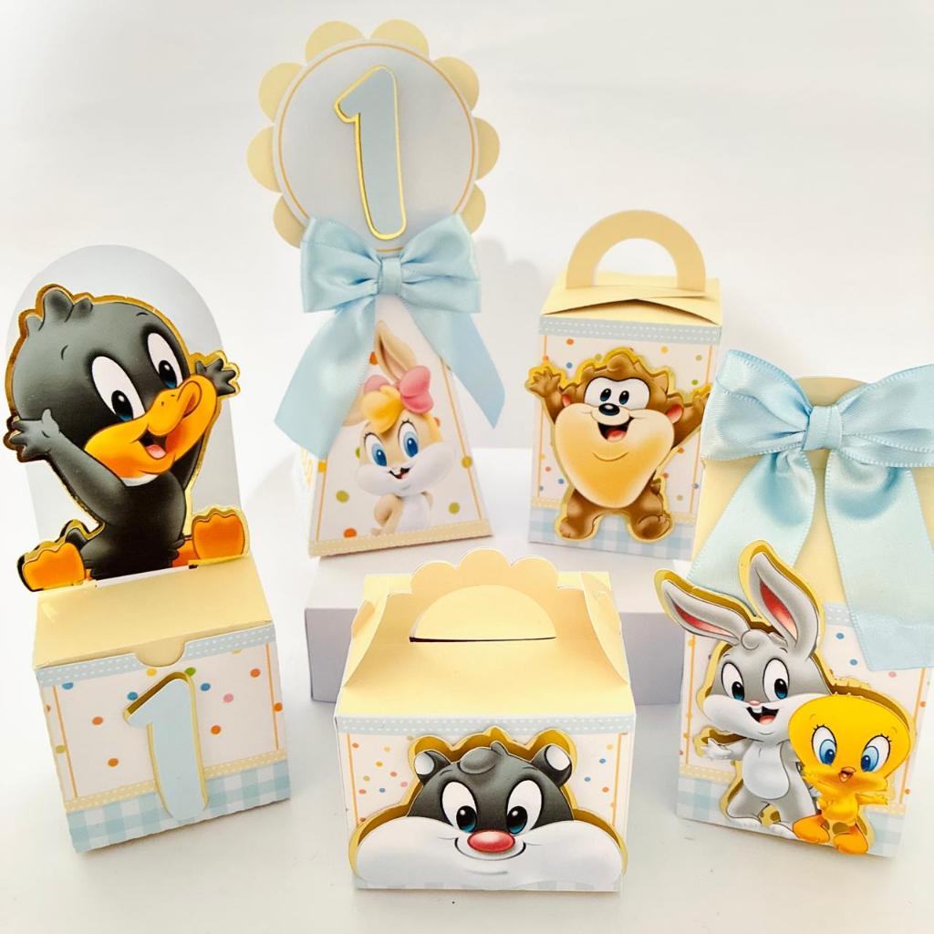 KIT PERSONALIZADO Baby Looney Tunes Menino | Caixinhas | Lembrancinhas Personalizadas I Pegue e Monte ou Montados