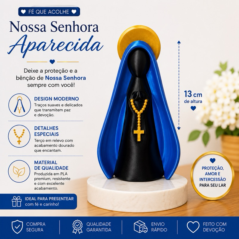 Nossa Senhora em Impressão 3D | Decoração Religiosa | Artesanato Decorativo | Tamanhos 13cm e 18cm