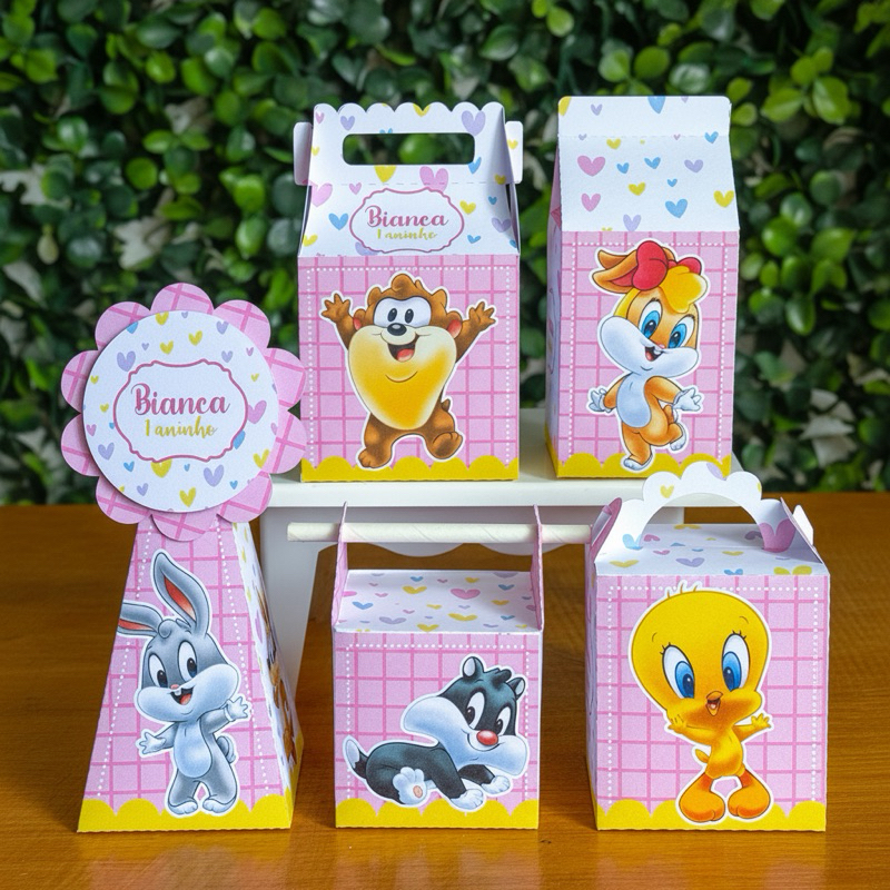 Kit Festa Personalizado Baby Looney Tunes menina| Lembrancinhas  caixinhas decoração Aniversário | Pegue e Monte